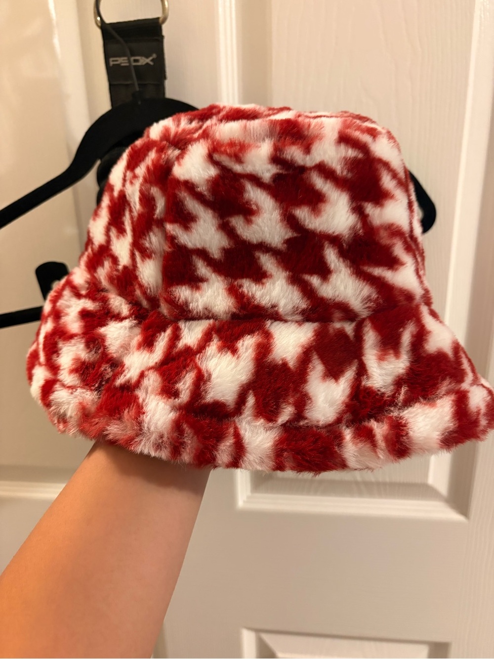 ANA Red and White Faux Fur Houndstooth Bucket Hat